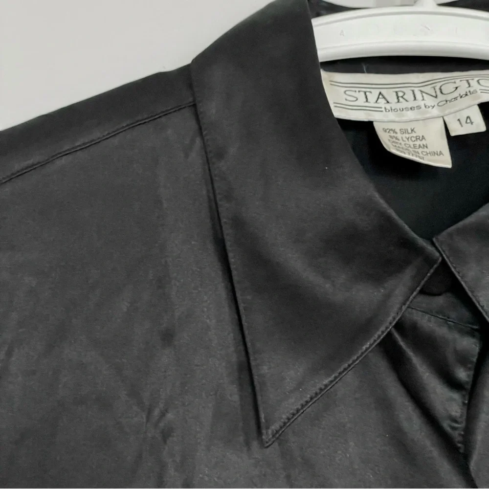 Starington Blouses by Charlotte Black Silk Button-Down Shirt Size 14 (10-12) - Picture 5 of 11